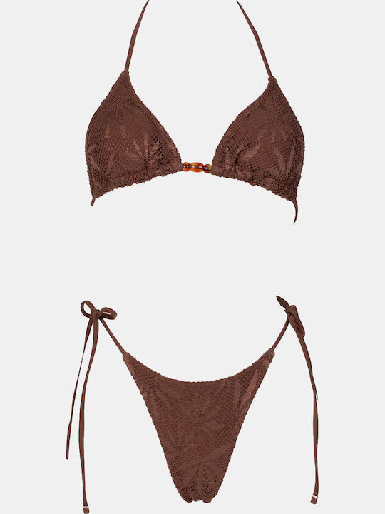Set Bikini 3 Τεμαχίων Τριγωνάκι Καφε Σκουρο