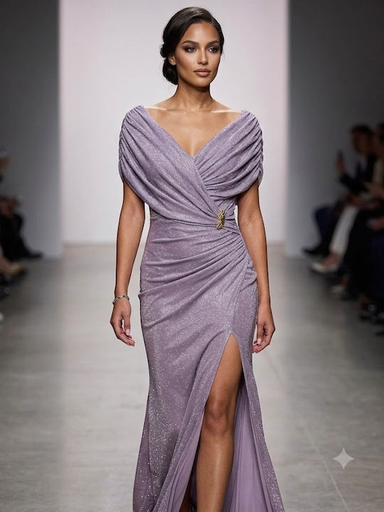 Maxi Evening Dress with Slit Lilac