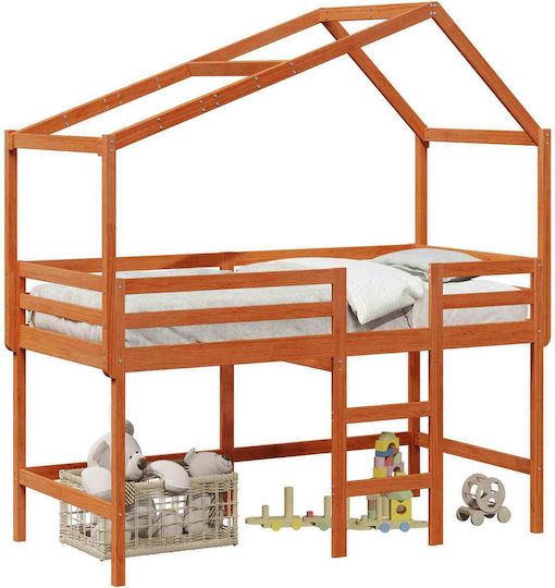 Kinderbett Koje Einzeln Braun für Matratze 90x190cm