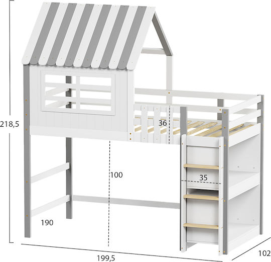 Kinderbett Montessori Einzeln Weiß Für Matratze 90x190cm