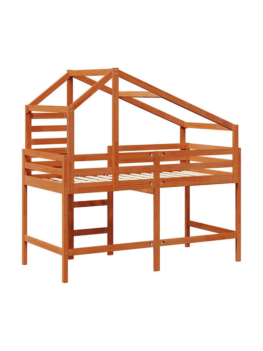 Детско Легло Двуетажно Единично Кафяво за Матрак 90x190cm