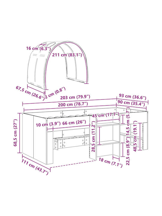 Pat pentru copii Semi Dublu Bej pentru Saltea 203x111cm