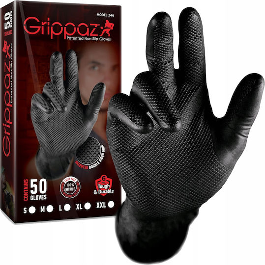 Grippaz Gloves for Work Disposable Black Nitrile 50pcs