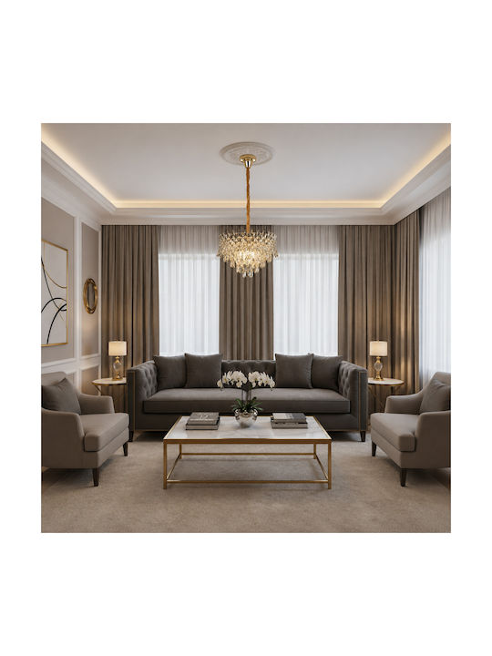 Alista Home Candelabru 3xE14 Ø40cm cu Cristale Auriu AT1CT-IM1P-HT2L-CC6737/400GD