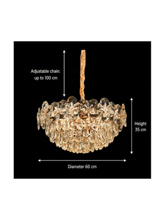 Alista Home Candelabru 14xE14 Ø60cm cu Cristale Auriu AT1CT-IM1P-HT2L-CC6734/600GD