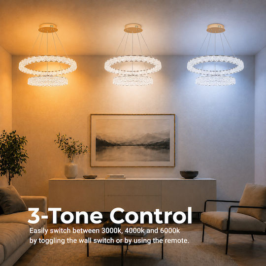 Alista Home Lumini Suspendate Aurii LED cu Lumină Alb Naturală cu Cristale 60x60cm