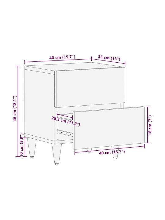 Κομοδίνα Ξύλινα Καφέ 2τμχ 40x33.5x46cm