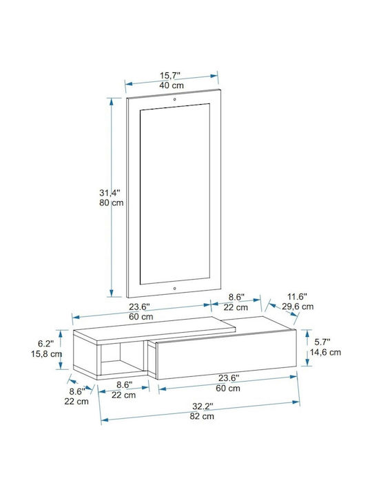 Wooden Console with Mirror White W82xD29.6xH15.8cm