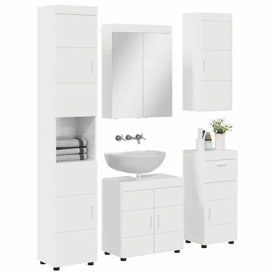 vidaXL Баня Маса със Смесител и Огледало Ш60xД34xВ63cm Бял
