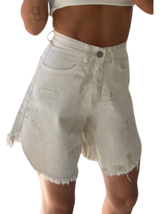 Damen Hohe Taille Shorts Off White