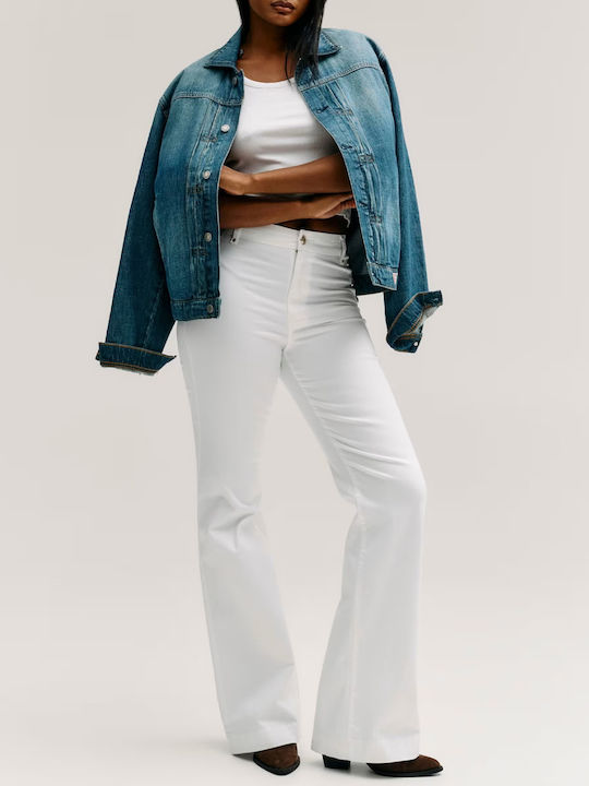 New Faye Women's High Rise Fabric Trousers in Slim Fit White