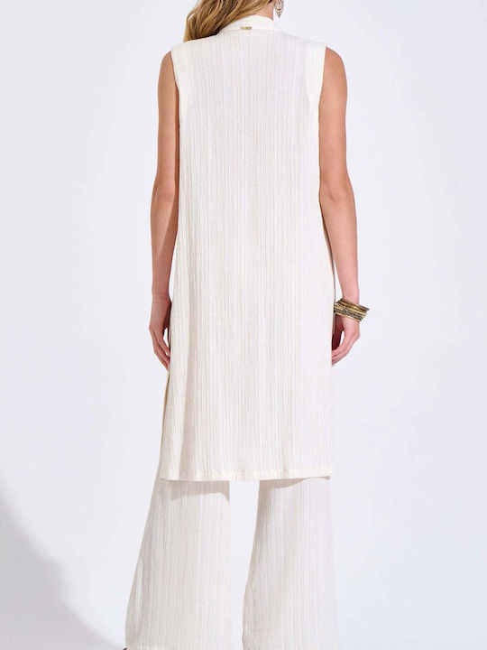 Sleeveless Tunic with V-Neck Ecru