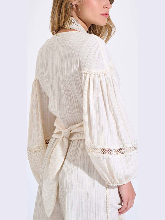 Women's Blouse with V-Neck Ecru