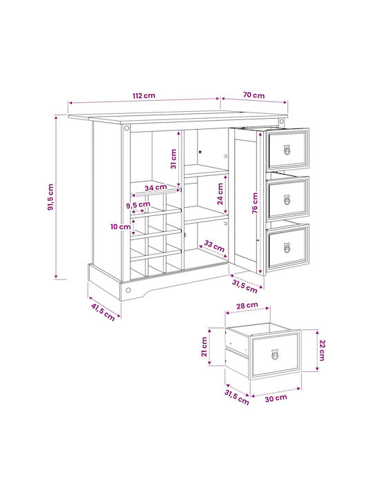 Freestanding Cabinet Honey Wax 112x70x91.5cm