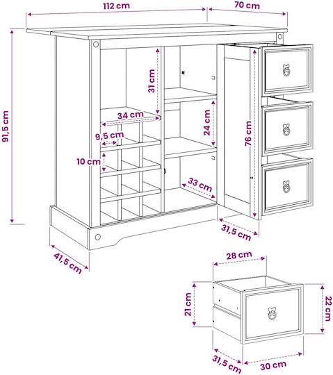 Freestanding Cabinet Honey Wax 112x70x91.5cm