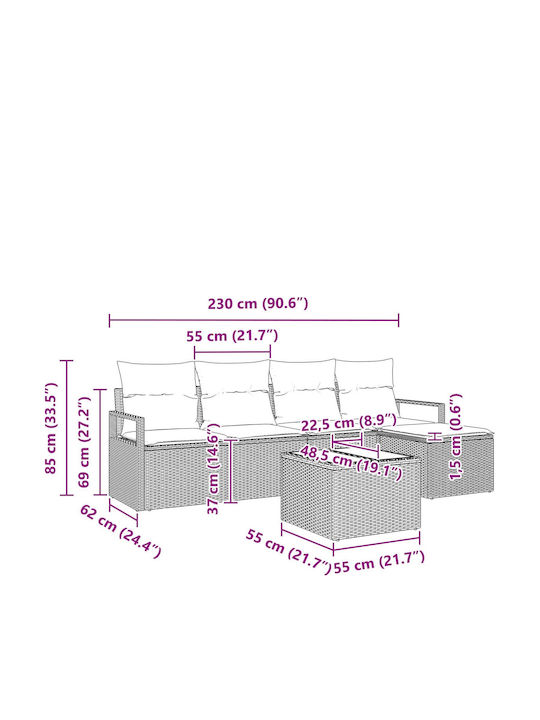 Set Camera De Zi Pentru Exterior 6 Piese Maro Cu Perne