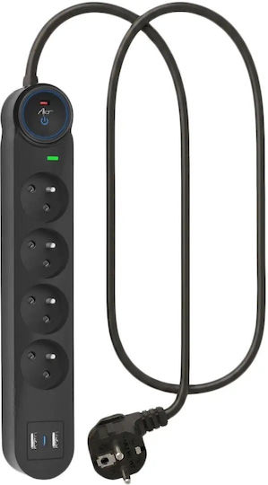 Art Захранваща Лента 4 Порта с 2 USB-A, USB-C и Кабел 1.5м