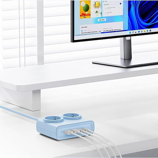 Orico PDC25 Πολύπριζο 2 Θέσεων με 2 USB-A, 2 USB-C και Καλώδιο 1.6m Μπλε
