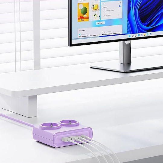 Orico PDC25 Steckdosenleiste 2 Steckdosen mit 2 USB-A 2 USB-C und Kabel 1.6m Lila