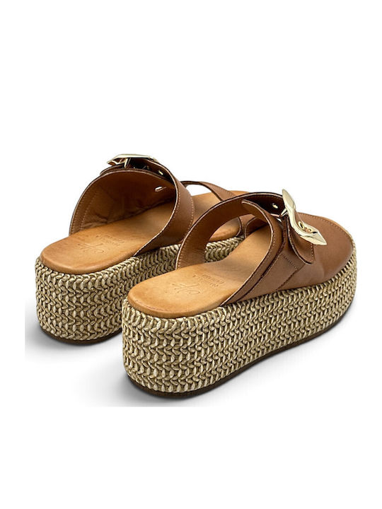 Δερμάτινα Γυναικεία Σανδάλια Flatforms Ταμπά