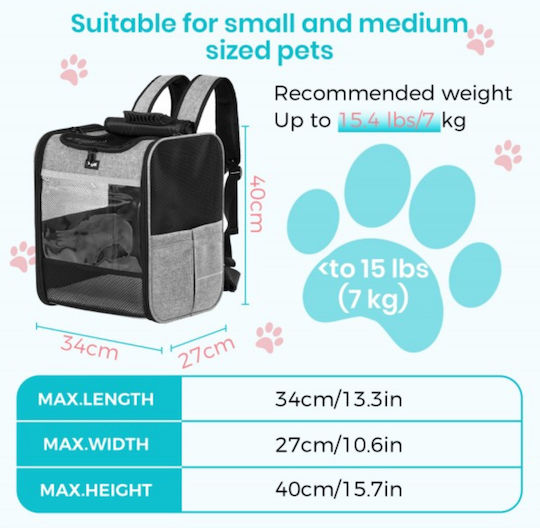 Miss Lulu Dog Backpack for Carrying Dogs/Cats Grey