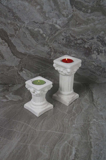 Stewehome Set Of 2 Pieces Decorative Concrete Candle Holders Ancient Roman Column Shape White 14.5 Cm