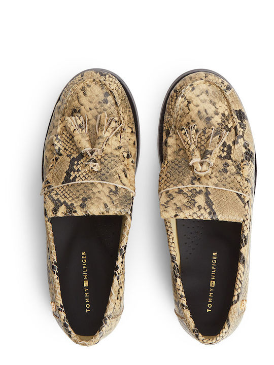 Leather Women's Loafers in Beige Color