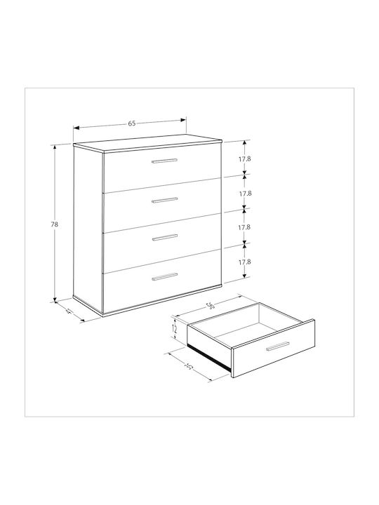 Kommode Schlafzimmer Holz Raga mit 4 Schubladen Natürlich 65x41x78cm