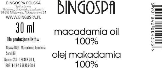 Ulei de Macadamia pentru Față și Corp 100% Bingospa 30 Ml