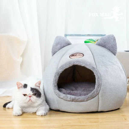 Katzenbett Samt Material Wasserdicht 33x33x30 cm Grau