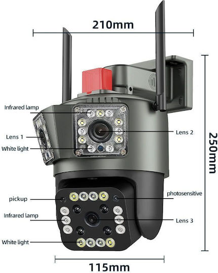 V380 IP Surveillance Camera Wi-Fi 12MP with Two-Way Communication and 3.6mm Lens Grey