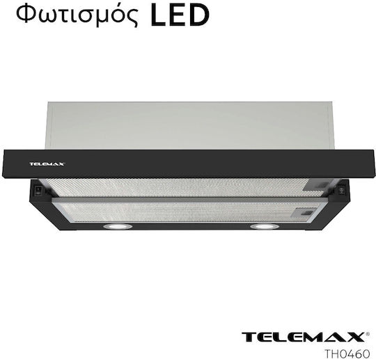 Telemax TH0460 Retractable Recirculation Vent Hood 60cm Black