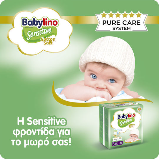 Babylino Scutece cu bandă adezivă Sensitive Cotton Soft Bumbac moale Nr. 3 pentru 4-9kg 56buc