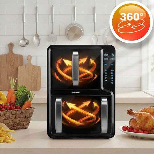 Berdsen Heißluftfritteuse mit Doppeltem Abnehmbaren Behälter 12lt Schwarze BD-664
