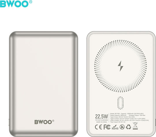 BWOO Power Bank 10000mAh 15W with USB-A Port and USB-C Port Grey