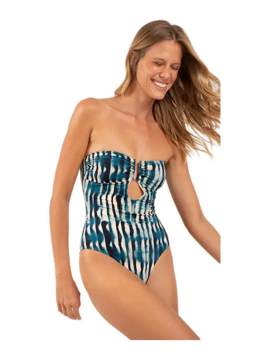 Costum De Baie Întreg Albastru Fără Bretele