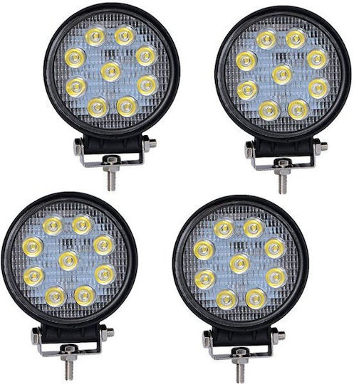 Led Αδιάβροχοι Στρογγυλοί Προβολείς 27w 12-24v 2300lm 6500k Ip67 Σετ 4 Τεμαχίων