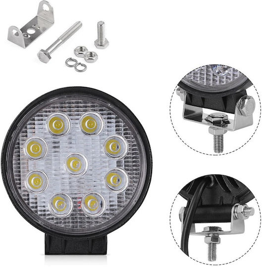 Led Αδιάβροχοι Στρογγυλοί Προβολείς 27w 12-24v 2300lm 6500k Ip67 Σετ 4 Τεμαχίων