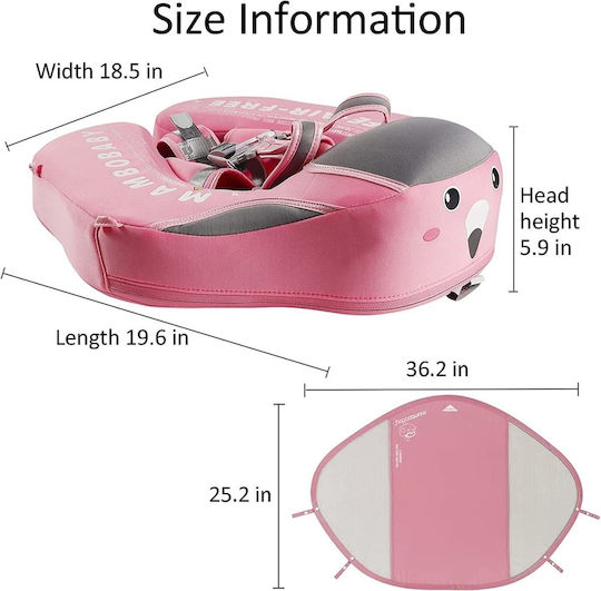 Mambobaby Baby Schwimmtrainer mit Länge 31cm und Sonnenschutz für 6 Monate bis 2 Jahre Rosa Flamingo