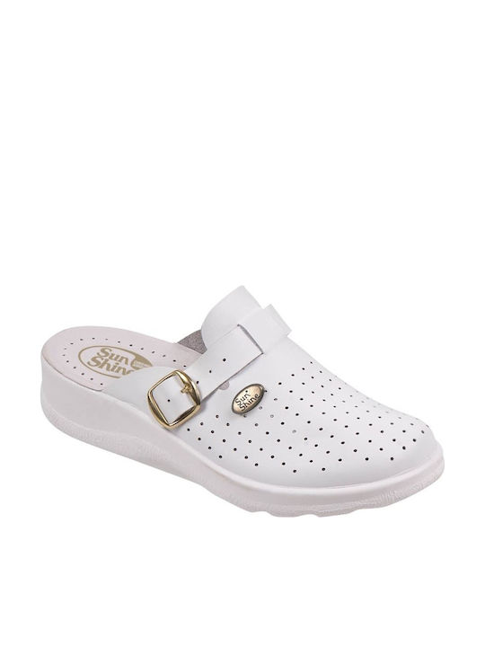 Sunshine Women's Leather Anatomic Clogs White
