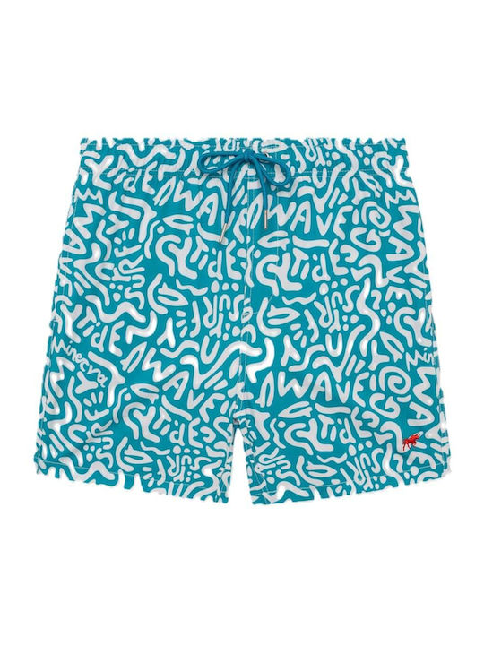 Costum De Baie Bărbat Bermude Albe Cu Modele