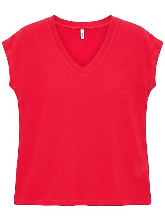 RILLA Women's Short Sleeve Blouse with V-Neckline Barbados Cherry