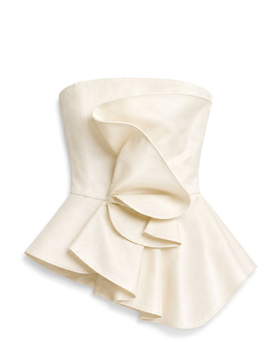 Women's Cotton Strapless Ecru Blouse