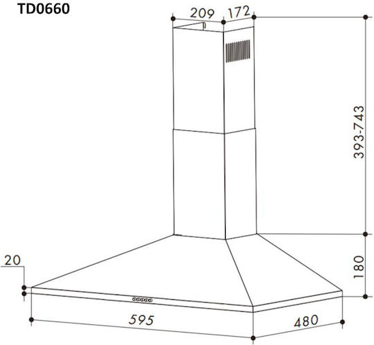 Telemax TD0660 Chimney Vent Hood 60cm Black