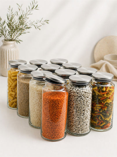 SteweHome Set of 12 General Use Glass White Jars with Lid 1300ml