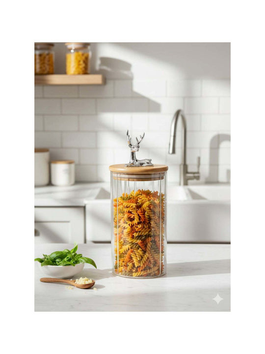 SteweHome Set of 2 Pieces Glass White Cereal Jars with Airtight Lid 9x15cm