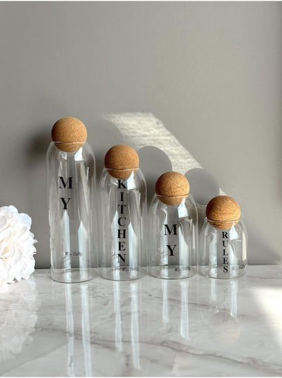 SteweHome Set of 4 General Use Glass White Jars with Cork 1350ml