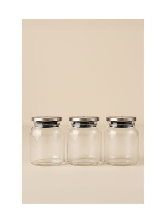 SteweHome Set of 3 Coffee Jars with Metallic Transparent Lid 650ml
