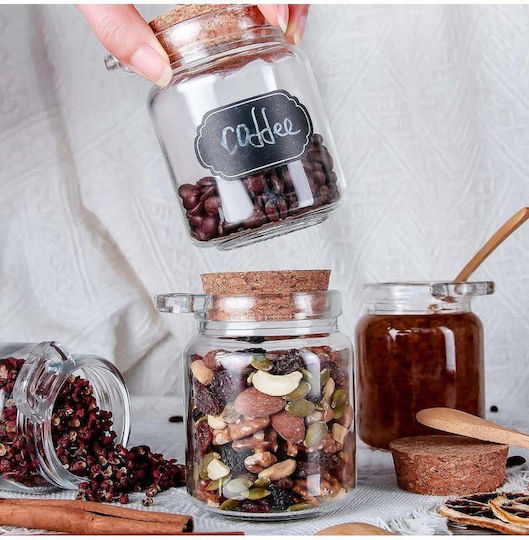 SteweHome Set of 6 General Use Glass White Jars with Cork 250ml