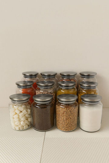 SteweHome Set of 12 General Use Transparent Food Jars with Metallic Lid 1300ml